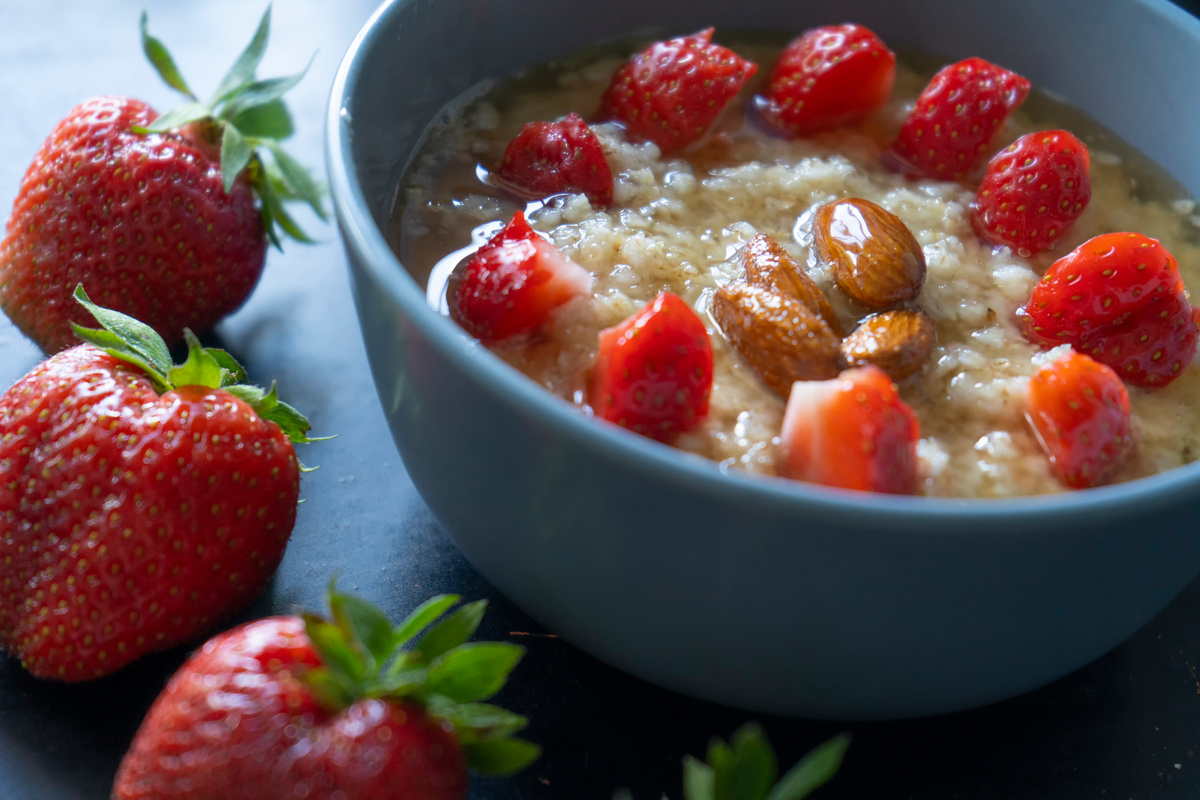 Fresh strawberry with oatmeal. Healthy habbits